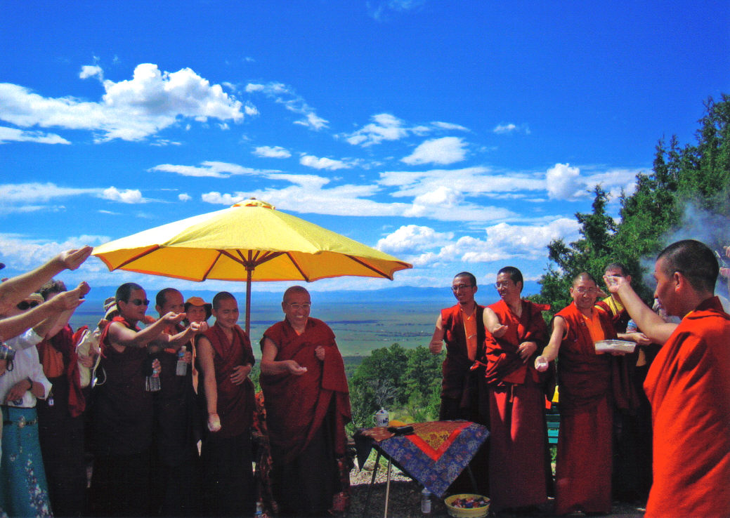 Khenchen Thrangu Rinpoche with Sangha at Stupa in Crestone, Colorado 2006 Retreat